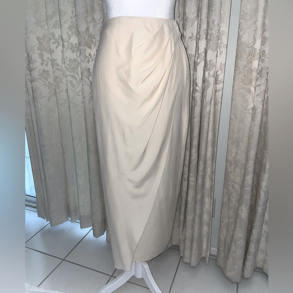 Authentic vintage Calvin Klein cream wrap silk skirt!